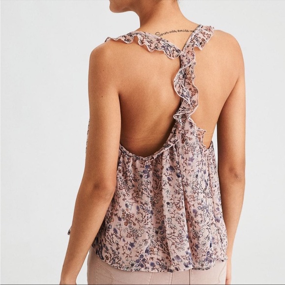 New American Eagle Ruffle Back Floral Cami Tank Top - Small - Picture 3 of 7